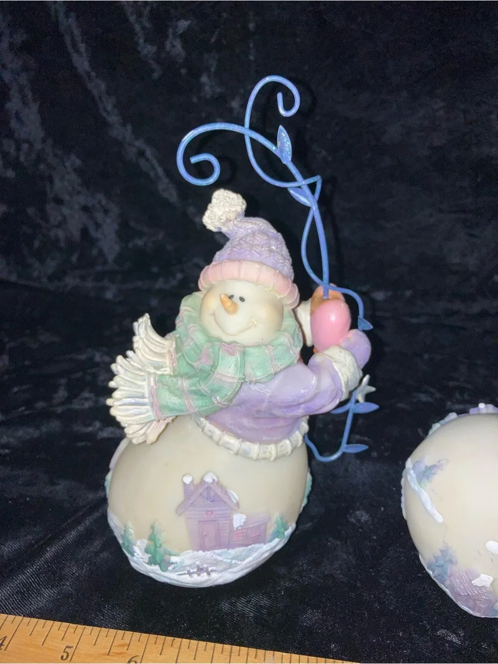 Home Interiors Pastel Purple & Cream Snowman Pair Holiday Figurines